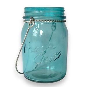Teal Blue Glass Lantern or Flower Vase